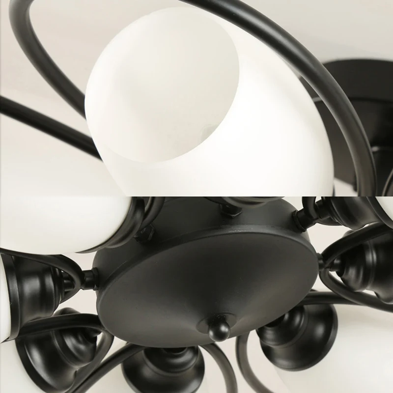 3/6/8 lampen semi-inbouw traditionele bloemvorm wit glazen plafondlamp zwart voor woonkamer Clearhalo