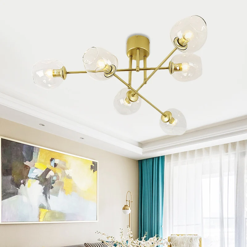 3/6/8 lampen woonkamer semi-inbouwlamp goud/zwart semi-inbouwverlichting met bubbelheldere glazen kap Clearhalo