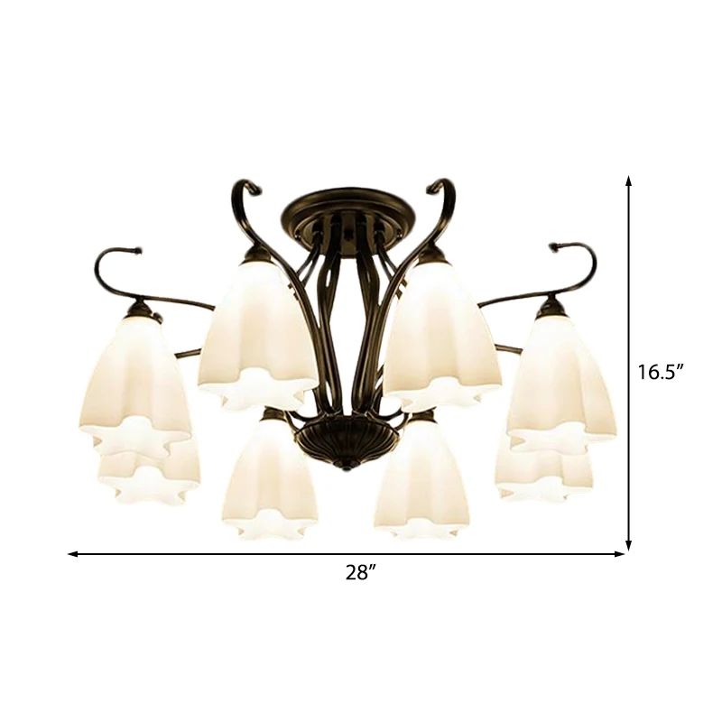 3/6/8 lichten wit glazen plafondlamp armatuur klassieke zwarte bloemvormige woonkamer semi-gemonteerde verlichting Clearhalo