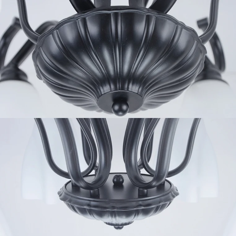 3/6/8 lichten wit glazen plafondlamp armatuur klassieke zwarte bloemvormige woonkamer semi-gemonteerde verlichting Clearhalo
