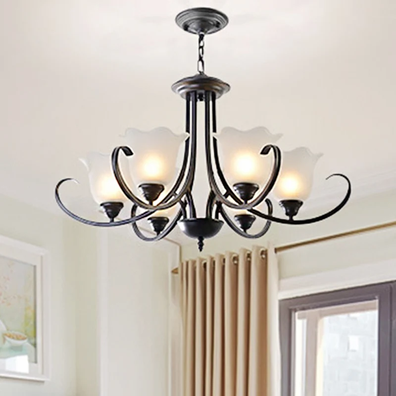 3/6/8 lichts uitlopende kroonluchter traditionele tinnen matglazen hanglamp voor woonkamer Clearhalo
