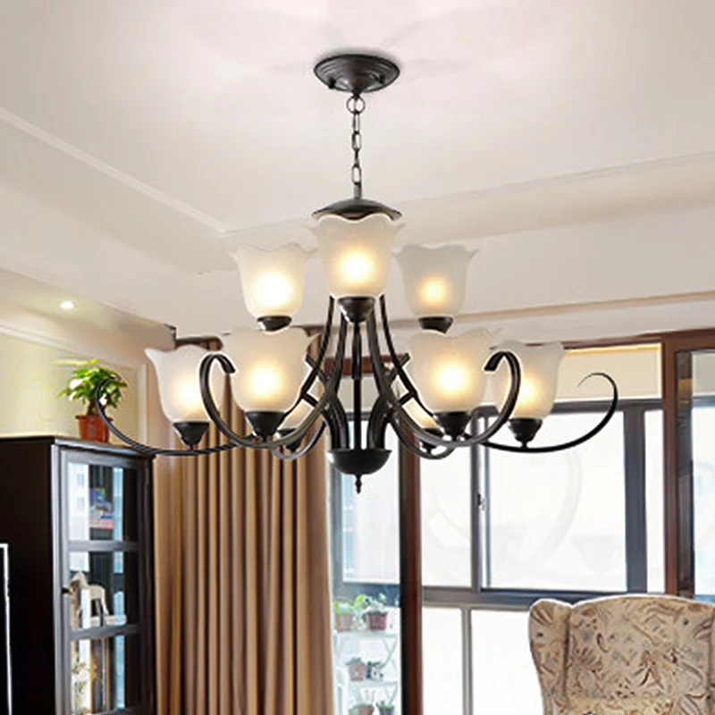 3/6/8 lichts uitlopende kroonluchter traditionele tinnen matglazen hanglamp voor woonkamer Clearhalo