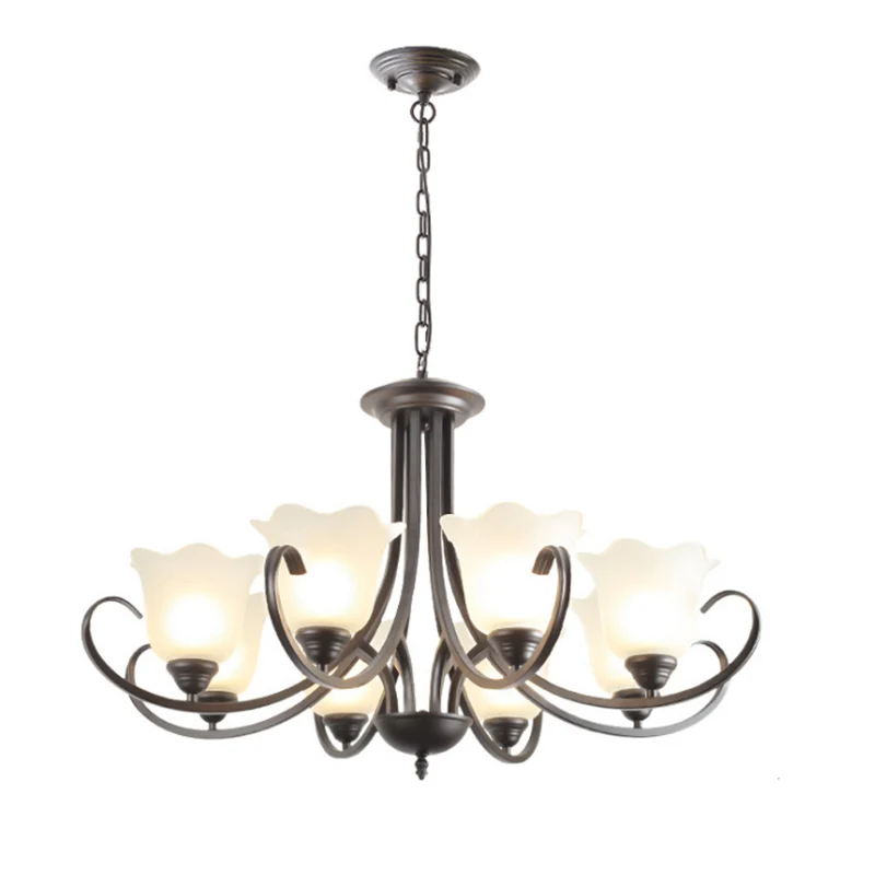 3/6/8 lichts uitlopende kroonluchter traditionele tinnen matglazen hanglamp voor woonkamer Clearhalo