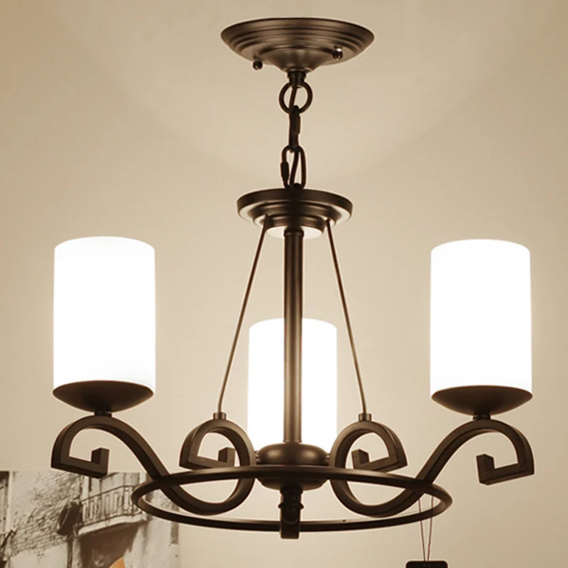 3/6-lichts kroonluchterlamp met cilindermat glazen kap Klassieke woonkamerplafondlamp zwart Clearhalo