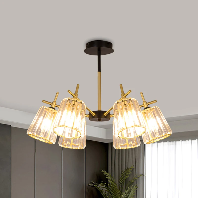 3/6-lichts semi-inbouw minimalistische slaapkamerinbouw met conische kristallen blokkap goud Clearhalo