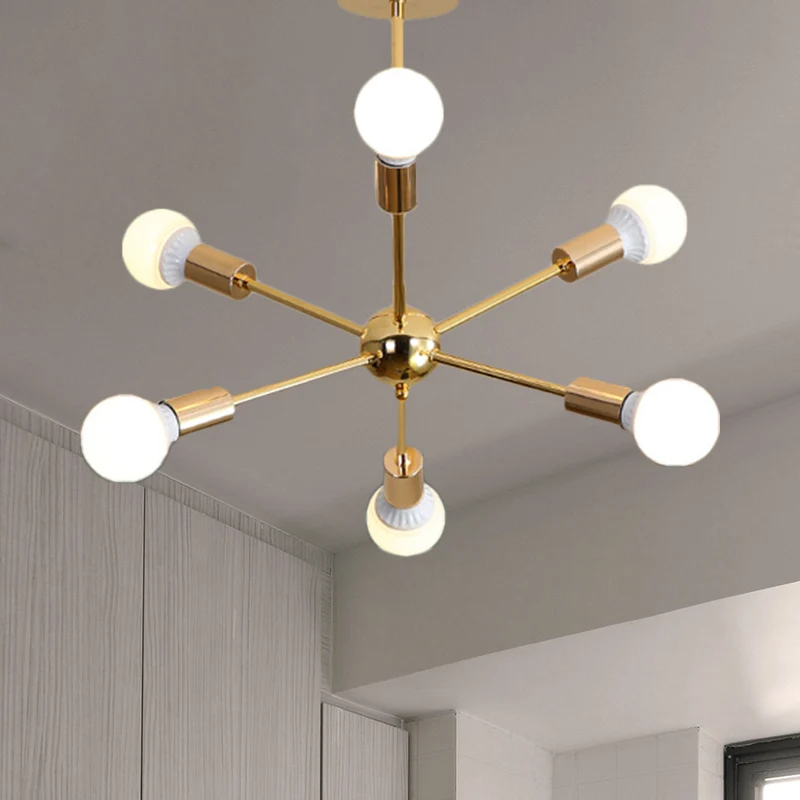 26 "/38,5" brede metalen Starburst kroonluchter licht modernistische 6/10/12 lichten gouden hangende plafondlamp met kale...