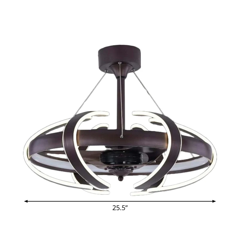 3-bladige kooi metalen semi-inbouw plafondlamp Eenvoudige 25,5 inch brede LED koffie hangende ventilatorlamp Clearhalo