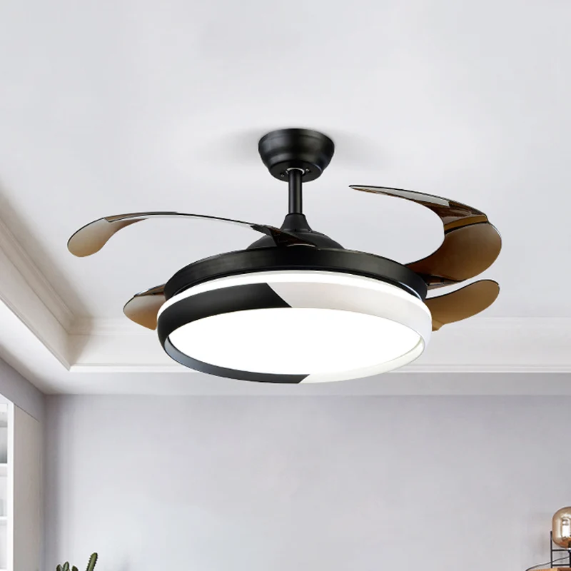 3-bladige LED-hangende ventilatorlamp, traditionele eetkamer, semi-gemonteerde verlichting met cirkelvormige acrylschaduw...