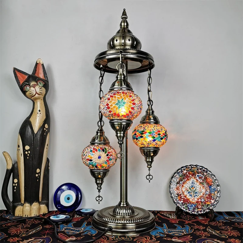 3-hoofden vloerleeslamp Vintage ovale handgemaakte glas--lood staande lamp blauw/oranje en geel/wit en geel Clearhalo
