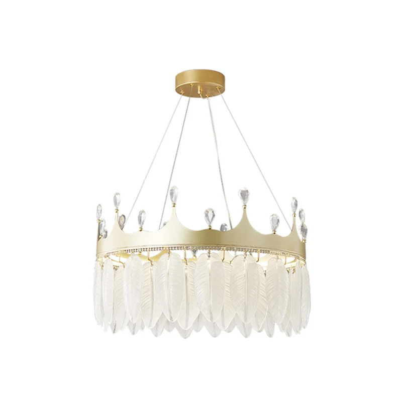 3-kleurige LED kristallen veren kroonluchter lamp kroonvorm moderne kristallen hangende kroonluchter met helder glazen ver...