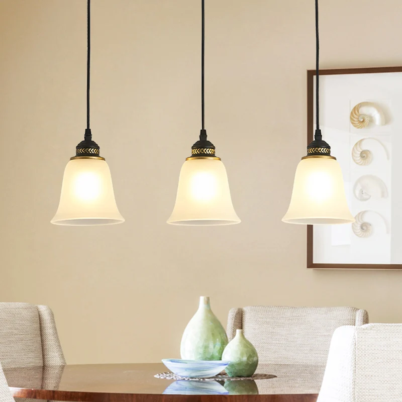 3-koppige hanglamp met bel, vintage zwart matglas, meerdere hanglampen voor restaurants Clearhalo