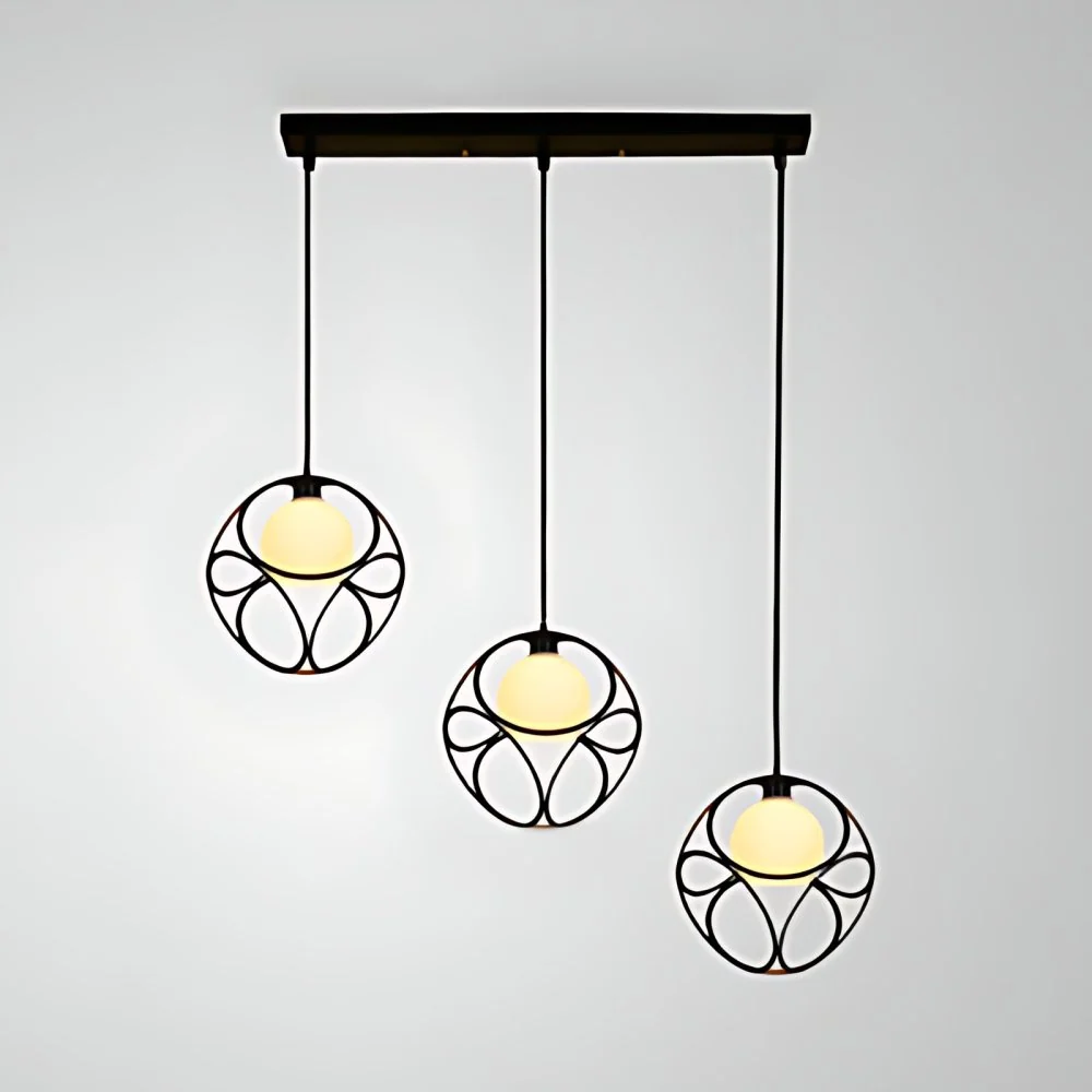3-koppige hanglamp Retro stijlvolle kubusvormige metalen hanglamp met binnenkap van wit glas zwart Clearhalo
