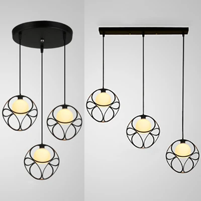 3-koppige hanglamp Retro stijlvolle kubusvormige metalen hanglamp met binnenkap van wit glas zwart Clearhalo