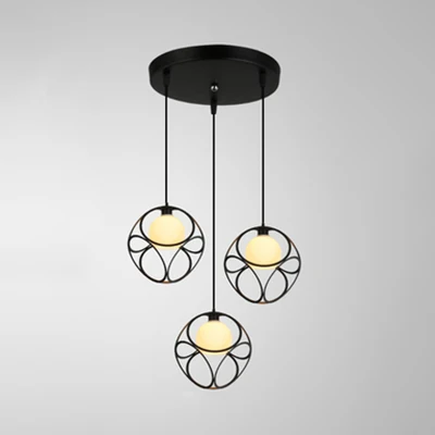 3-koppige hanglamp Retro stijlvolle kubusvormige metalen hanglamp met binnenkap van wit glas zwart Clearhalo