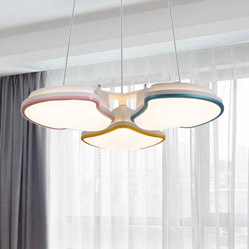 3-koppige hanglamp voor kinderslaapkamer met bladmetalen kap, veelkleurige hangende LED-hanglamp Clearhalo