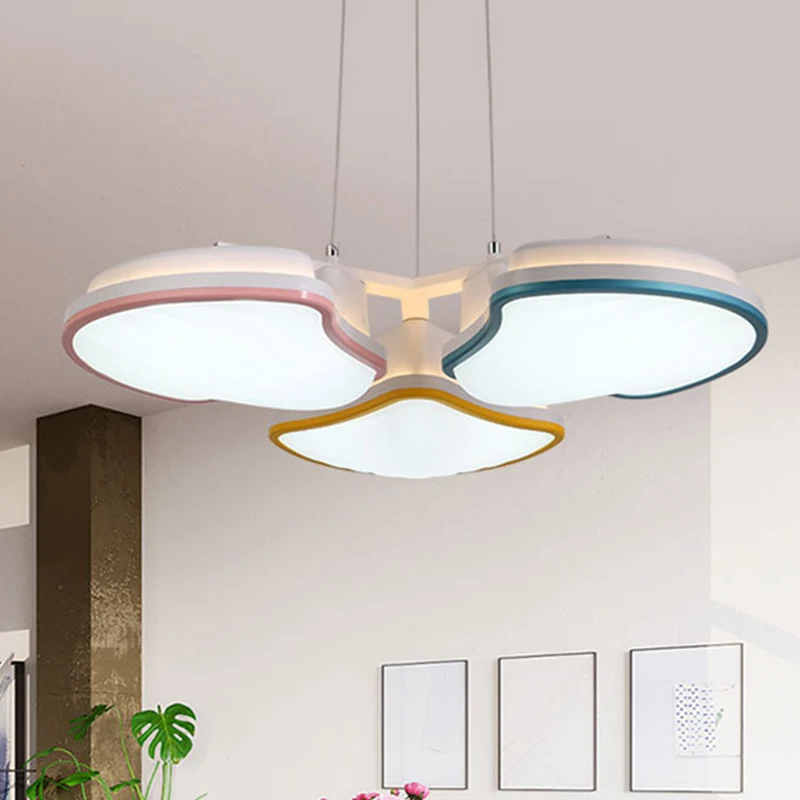 3-koppige hanglamp voor kinderslaapkamer met bladmetalen kap, veelkleurige hangende LED-hanglamp Clearhalo