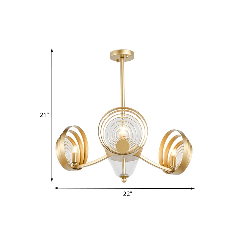 3-koppige kristallen hangende kroonluchter hedendaagse gouden wervelende ronde woonkamer hanglamp Clearhalo