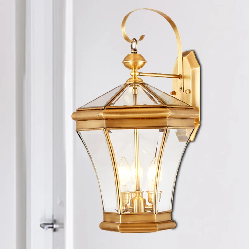 3-koppige lantaarn wandlamp traditionalisme gouden metalen wandkandelaar verlichting voor trappen Clearhalo