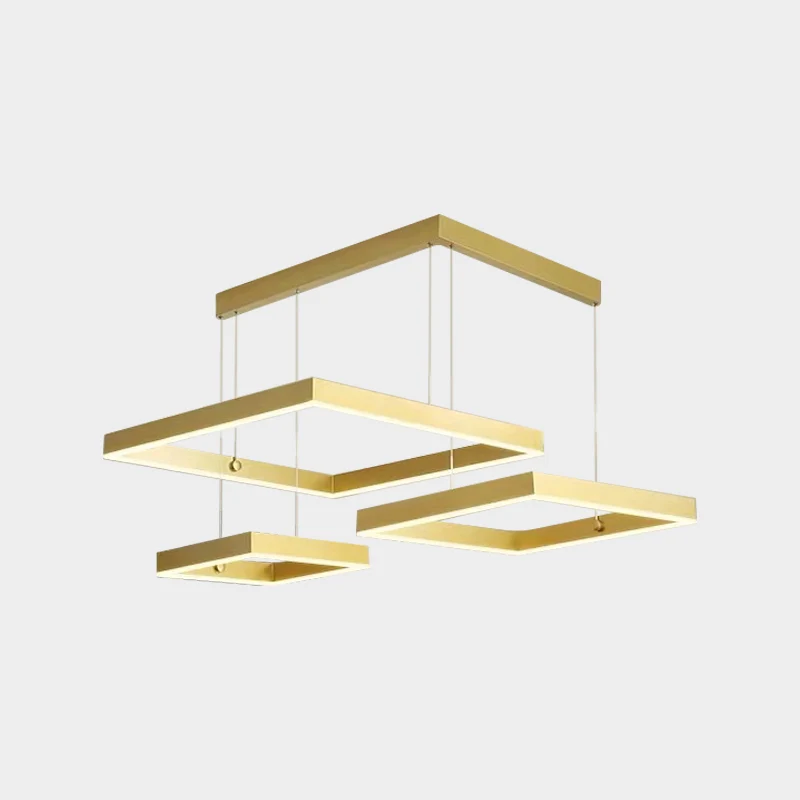 3-koppige woonkamer LED-hanglamp minimalistische goud/koffiekroonluchter met vierkante acrylkap, warm/wit licht Clearhalo