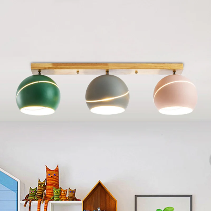 3-kops eilandplafondlamp met koepel metalen lampenkap modernistische halfverzonken verlichtingsarmatuur hout voor studeerk...