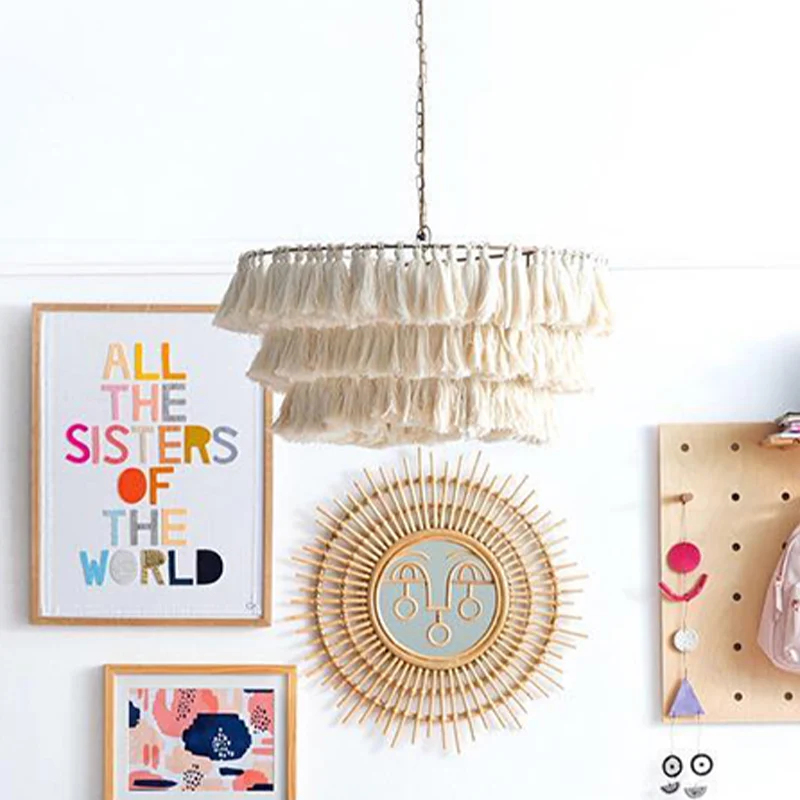 3-laags franje meisjeskamer hanglamp handgeweven touw enkele modernistische hangende plafondlamp beige Clearhalo