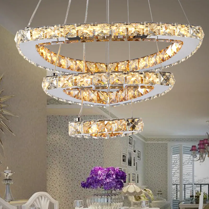 3-laags LED-kroonluchterlamp, hedendaagse kristallen chroom-hanger derde versnelling voor restaurant Clearhalo