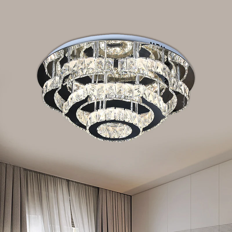 3-laags plafondverlichting Moderne gefacetteerde kristallen LED Chroom Semi-inbouw afstandsbediening Traploos dimlicht Cle...