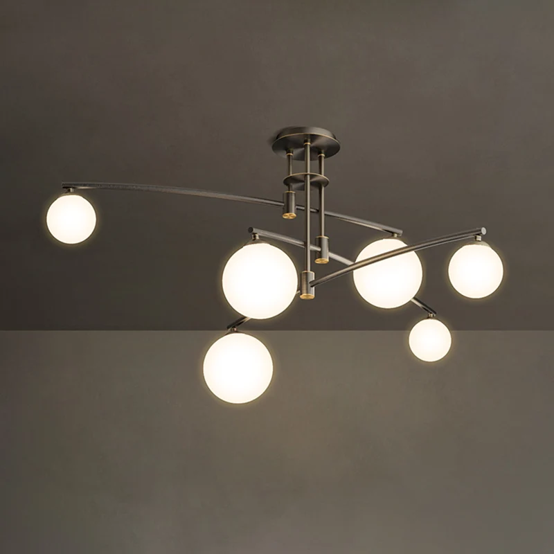 3-laags slaapkamerkroonluchter metallic 6/9-licht minimalistische hanglamp zwart/goud met bol witte glazen kap Clearhalo