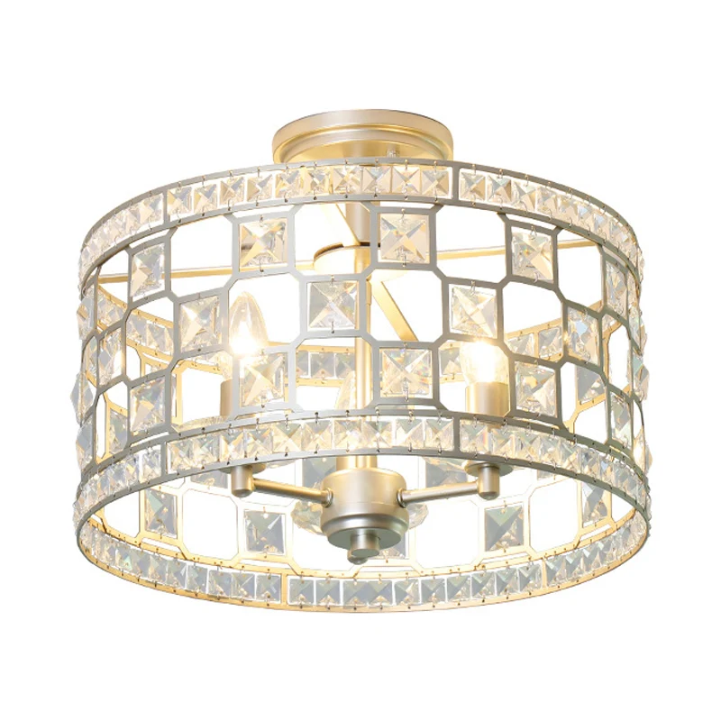 3-lampen cilinder semi-inbouwlicht traditioneel helder glazen plafondgemonteerd armatuur zilver/goud voor eetkamer Clearhalo