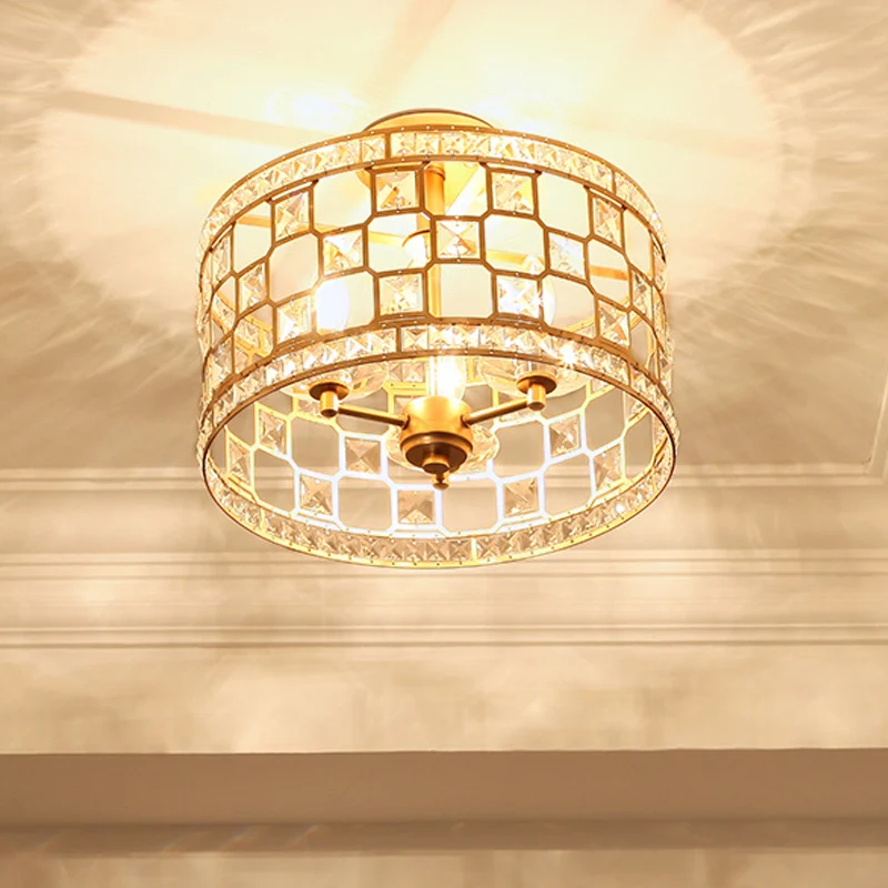 3-lampen cilinder semi-inbouwlicht traditioneel helder glazen plafondgemonteerd armatuur zilver/goud voor eetkamer Clearhalo