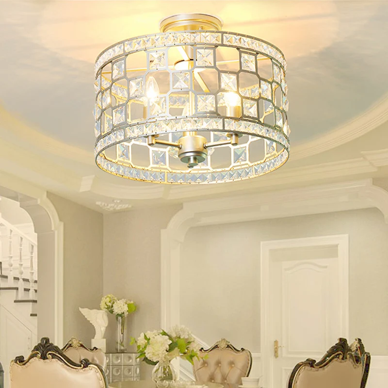 3-lampen cilinder semi-inbouwlicht traditioneel helder glazen plafondgemonteerd armatuur zilver/goud voor eetkamer Clearhalo