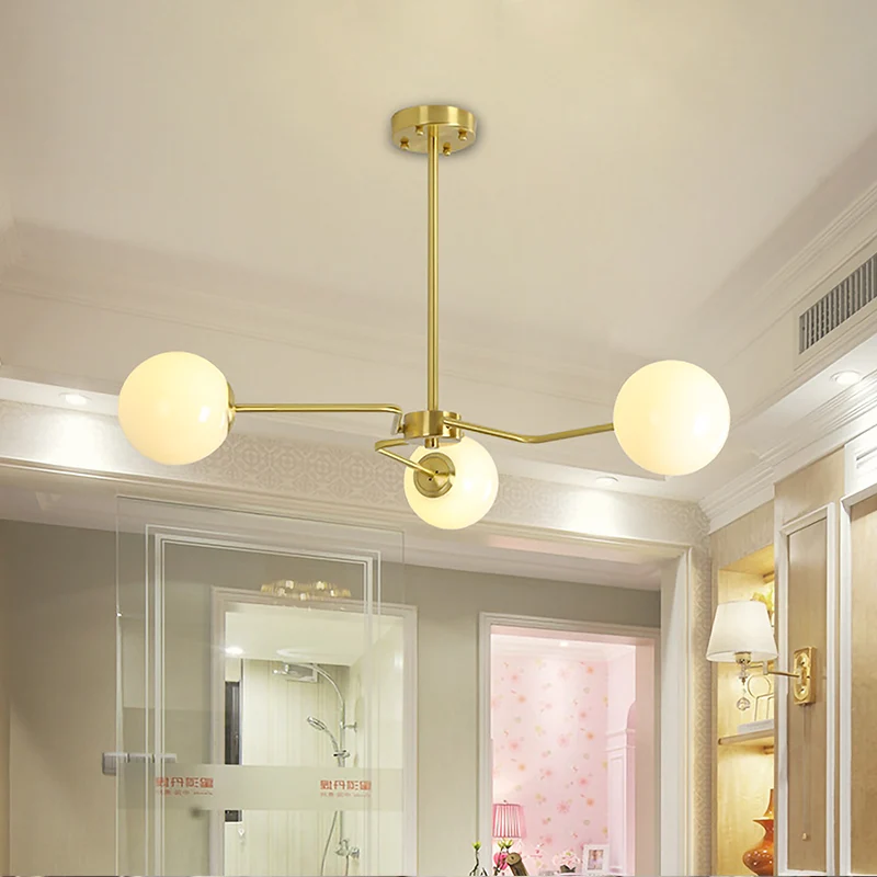 3-lampen slaapkamer semi-inbouwlamp moderne gouden plafondmontage armatuur met bol witte glazen kap Clearhalo