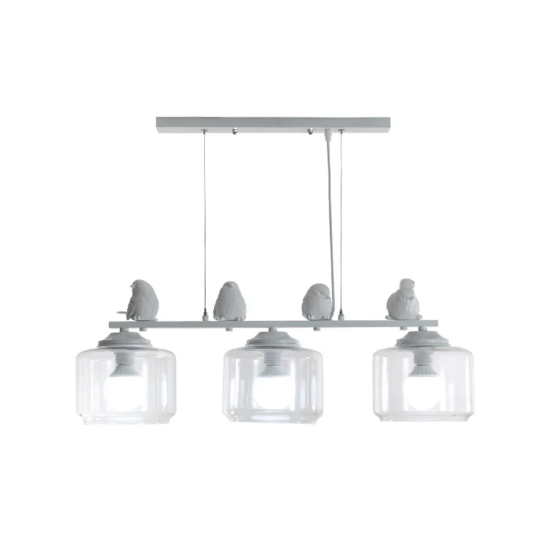 3-lamps eilandverlichtingsarmatuur van helder glas, traditionele witte eetkamerhanglamp met vogels Clearhalo