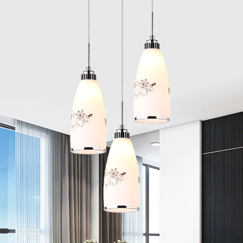 3-lamps kegel meerdere hanglamp minimalisme zwart/geel/blauw bedrukte glazen slingerlamp met lineaire/ronde luifel Clearhalo