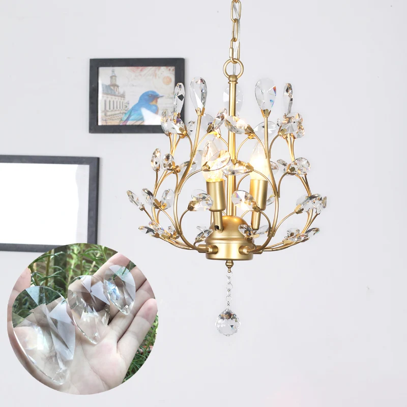 3-lamps takvormige hanglamp landelijke afgeschuinde kristallen plafondkroonluchter voor foyer Clearhalo