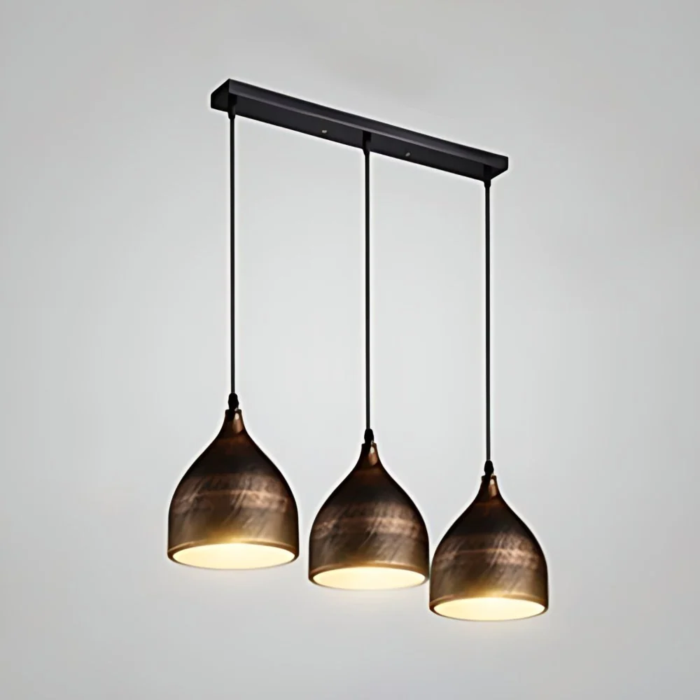 3-lichts bel-hangende verlichting industriële stijl bronzen metalen hanglamp met lineaire luifel voor keuken Clearhalo