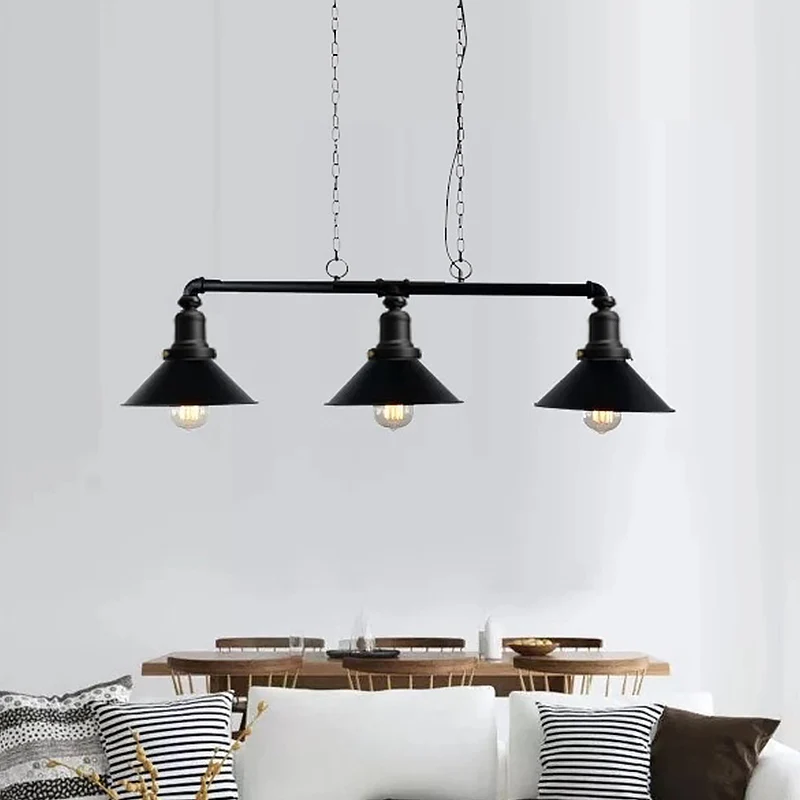 3-lichts conische eilandlamp vintage zwarte afwerking metalen hanglamp voor eetkamer Clearhalo