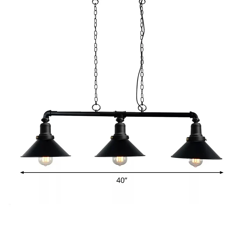 3-lichts conische eilandlamp vintage zwarte afwerking metalen hanglamp voor eetkamer Clearhalo