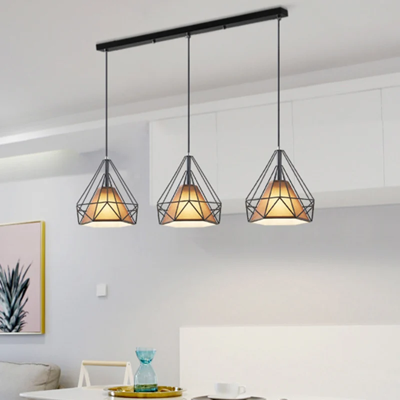 3-lichts Diamond Cage Multi-hangers Industriële metalen plafondlamp met ophangkoord voor gang Clearhalo
