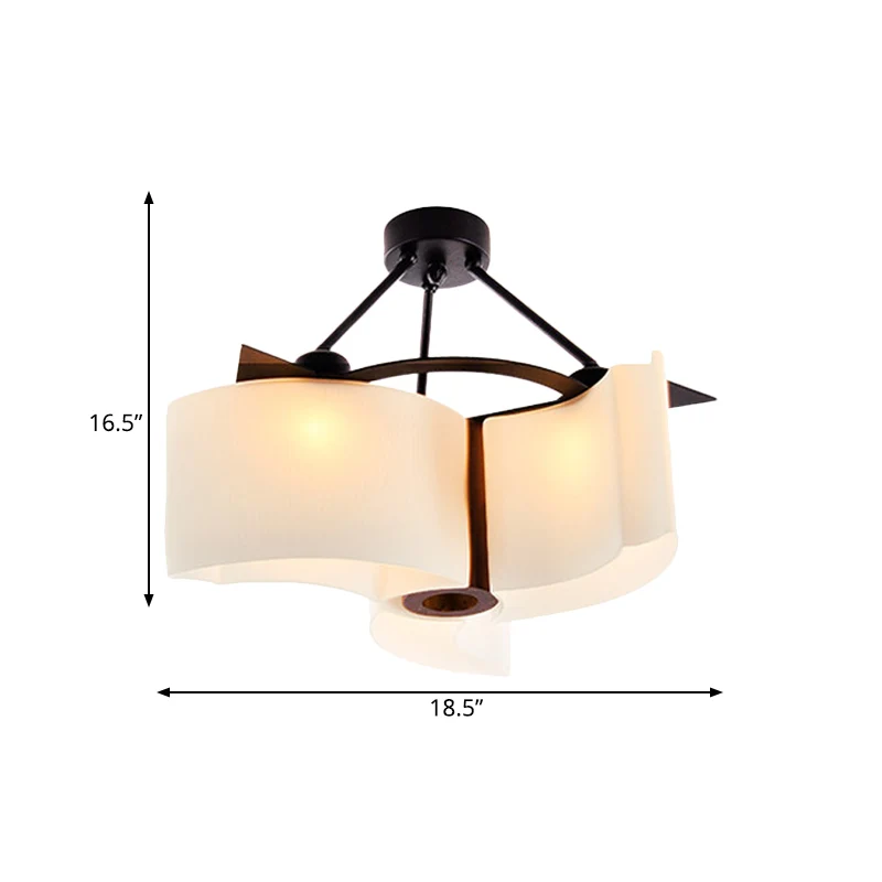 3-lichts gedraaide schaduw semi-inbouw plafondlamp Klassiek wit glazen verlichtingsarmatuur met houtontwerp Clearhalo
