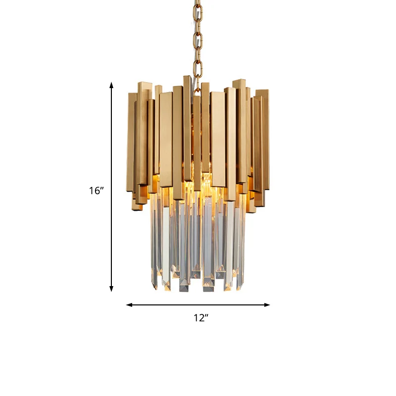 3-lichts gelaagde hanglamp modernisme metalen hangende plafondlamp met helder kristallen blok chroom/goud Clearhalo