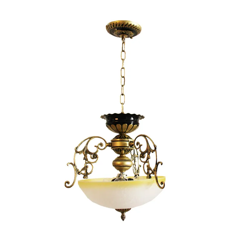 3-lichts hangende kroonluchter, landelijke komachtige melkglazen slingerverlichting met takdecor brons Clearhalo