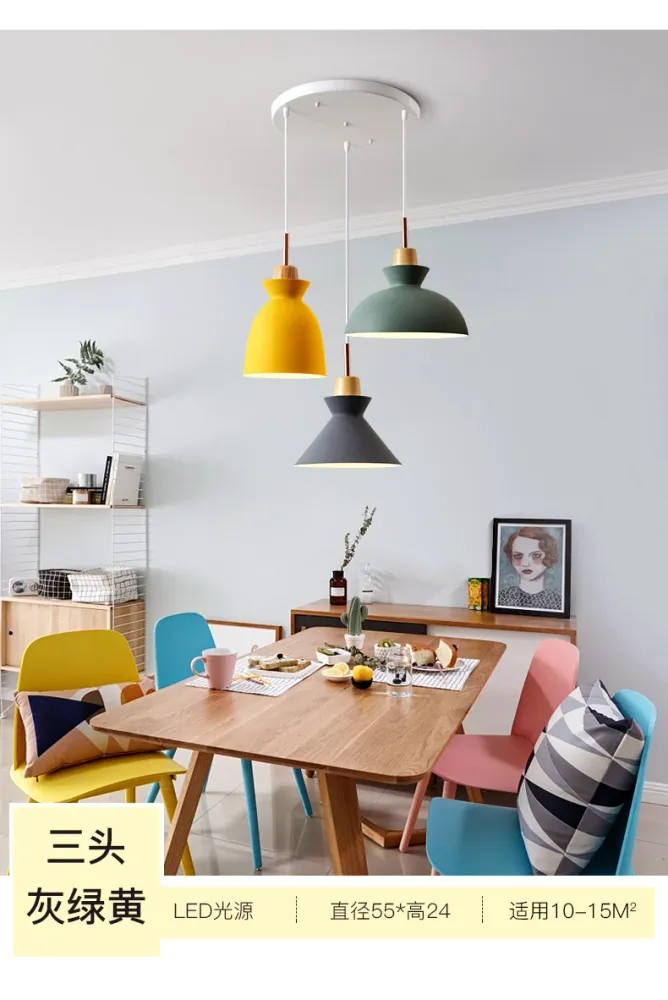 3-lichts hanglamp macaron-stijl aluminium kap Nordic Simplicity hanglamp meerdere kleuren voor eetkamer slaapkamer Clearhalo