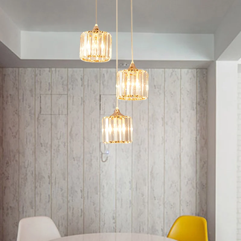 3-lichts kristallen prisma hanglamp modern, stijlvol hangend plafondlicht met ronde luifel goud Clearhalo