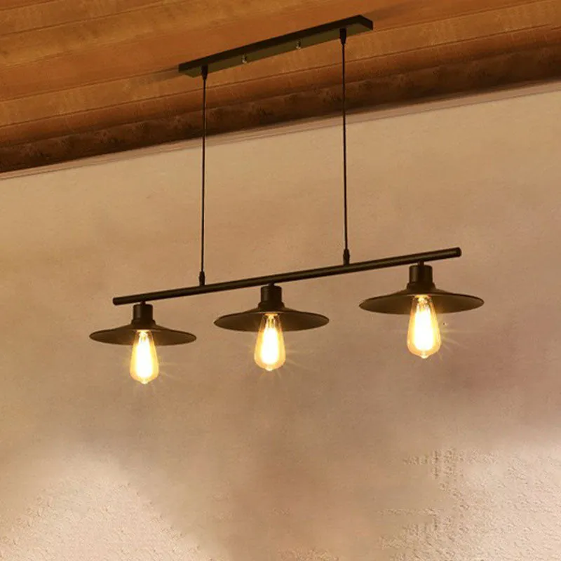 3-lichts metalen eilandlamp magazijn zwart conisch restaurant kroonluchter verlichtingsarmatuur Clearhalo