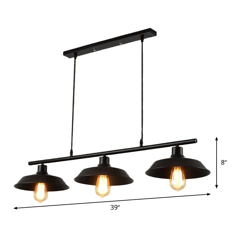3-lichts metalen eilandlamp magazijn zwart conisch restaurant kroonluchter verlichtingsarmatuur Clearhalo