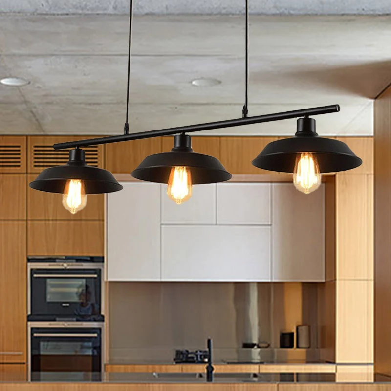 3-lichts metalen eilandlamp magazijn zwart conisch restaurant kroonluchter verlichtingsarmatuur Clearhalo