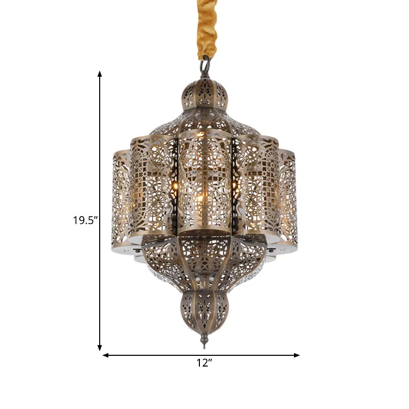 3-lichts metalen hangende kroonluchter vintage messing kasteelvorm woonkamer hanglamp met uitgehold ontwerp Clearhalo