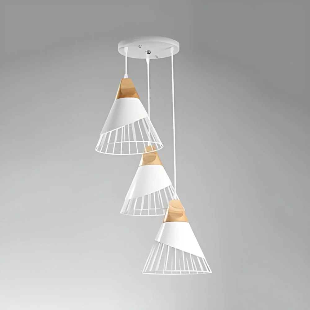 3-lichts metalen hanglamp modernisme zwart/wit kegelkooi schaduw hanglamp met ronde luifel Clearhalo