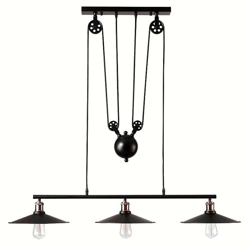 3-lichts metalen katrol eiland hanglamp industriële zwarte kegel schaduw eilandlampen Clearhalo